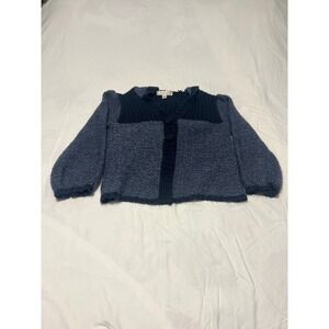 Decree Womens XL Blue Mixed Knit Hooded Cardigan Sweater Button Front Y2K Style